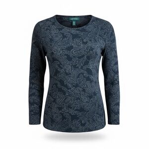 Ralph Lauren Black Paisley Long Sleeve Top
